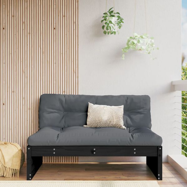 vidaXL Sofá central de jardín madera maciza de pino negro 120x80 cm
