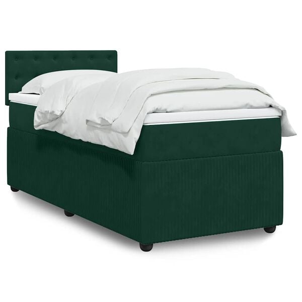 vidaXL Cama box spring con colch&oacute;n terciopelo verde oscuro 100x200 cm