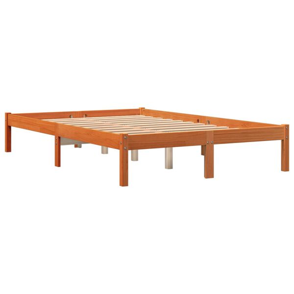 vidaXL Cama sin colch&oacute;n madera maciza de pino marr&oacute;n cera 140x190 cm