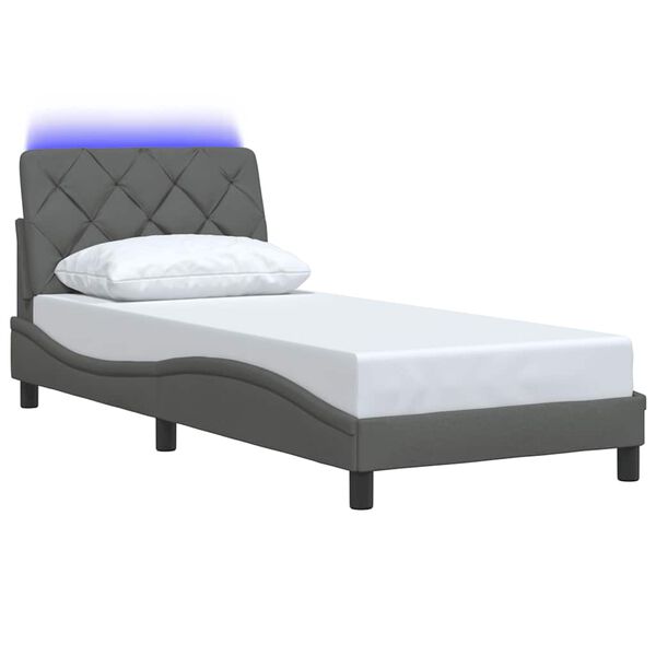vidaXL Estructura cama con LED sin colch&oacute;n tela gris oscuro 90x200 cm