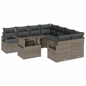 vidaXL Conjunto de sof&aacute; de jard&iacute;n 9 pcs Gris rat&aacute;n sint&eacute;tico