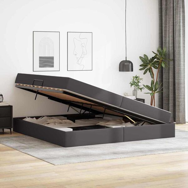 vidaXL Cama con almacenamiento y colch&oacute;n con colch&oacute;n 2 pcs Gris Cuero