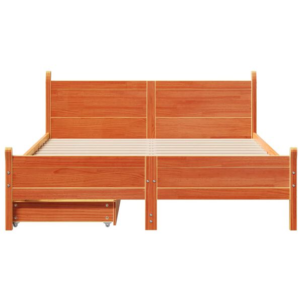 vidaXL Cama sin colch&oacute;n madera maciza pino marr&oacute;n cera 150x200 cm