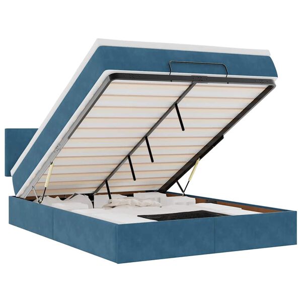 vidaXL Estructura de cama otomana con colch&oacute;n azul oscuro 140x200 cm