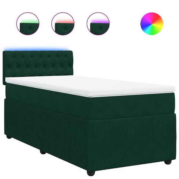 vidaXL Cama box spring con colch&oacute;n terciopelo verde oscuro 80x200 cm