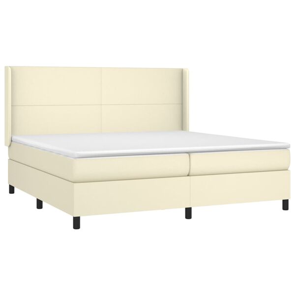 vidaXL Cama box spring colch&oacute;n y LED cuero sint&eacute;tico crema 200x200 cm