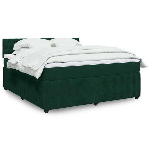 vidaXL Cama box spring con colch&oacute;n terciopelo verde oscuro 180x200 cm
