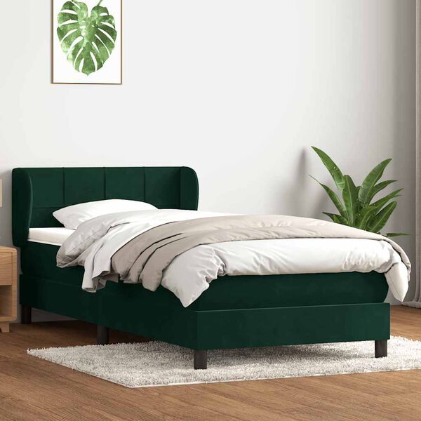 vidaXL Cama box spring con colch&oacute;n terciopelo verde oscuro 90x220 cm