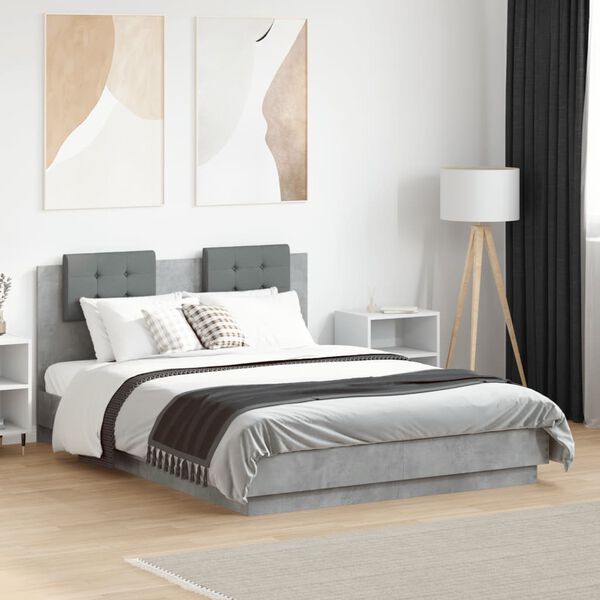 vidaXL Cama con cabecero madera de ingenier&iacute;a gris hormig&oacute;n 120x190 cm