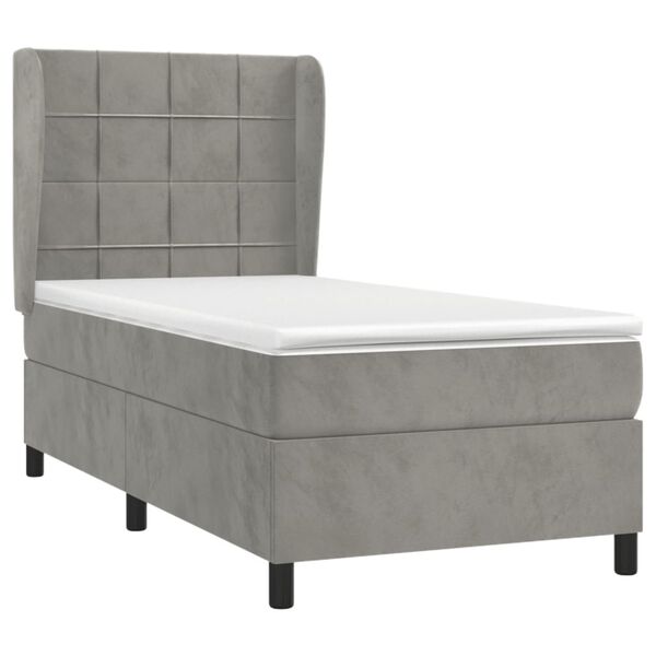 vidaXL Cama box spring con colch&oacute;n terciopelo gris claro 90x190 cm