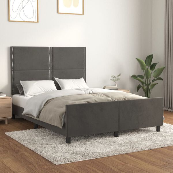 vidaXL Estructura de cama sin colch&oacute;n terciopelo gris oscuro 140x190cm