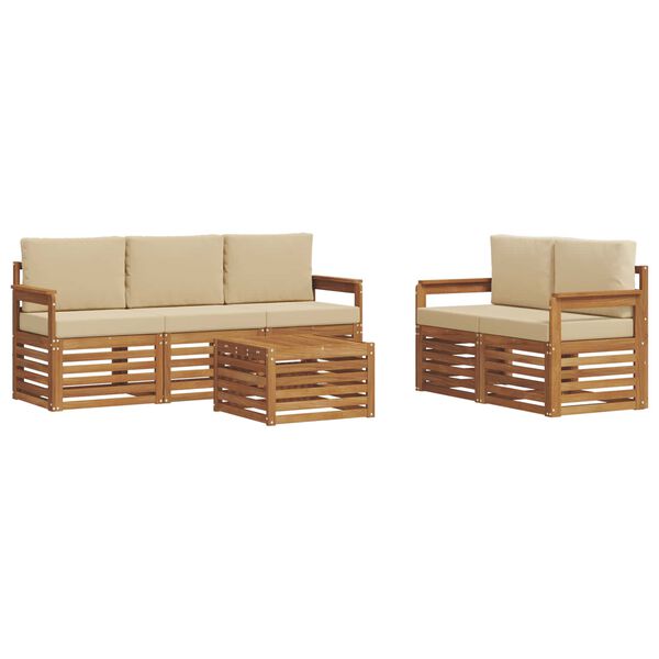 vidaXL Juegos de sof&aacute;s 6 pcs Natural y Beige Madera de Acacia S&oacute;lida