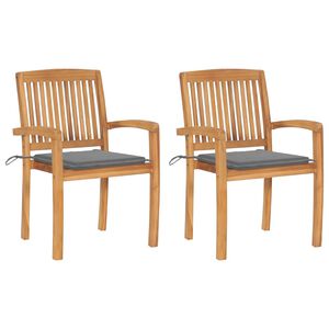 vidaXL Sillas de jard&iacute;n 2 uds con cojines madera maciza de teca gris
