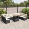 vidaXL Conjunto de sof&aacute; de jard&iacute;n con coj&iacute;n 11 pcs Negro y crema