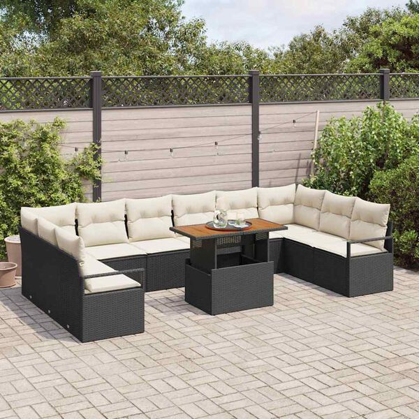 vidaXL Conjunto de sof&aacute; de jard&iacute;n con coj&iacute;n 11 pcs Negro y crema