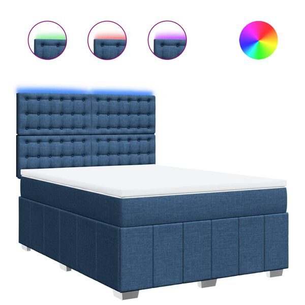 vidaXL Cama box spring con colch&oacute;n tela azul 140x200 cm