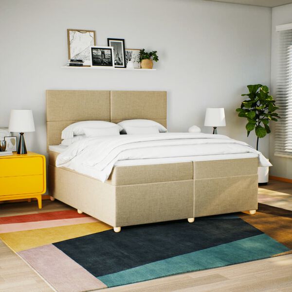 vidaXL Cama box spring con colch&oacute;n tela color crema 200x200 cm