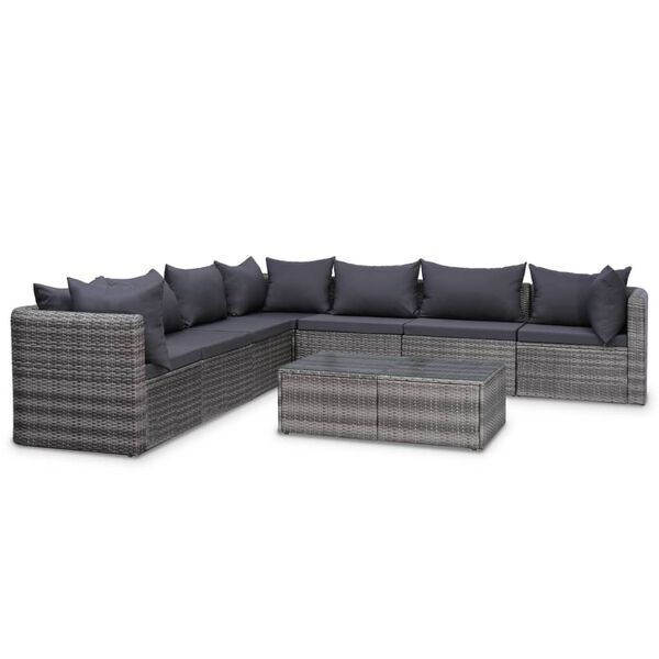 vidaXL Set de muebles de jard&iacute;n 9 pzas rat&aacute;n sint&eacute;tico y cojines gris