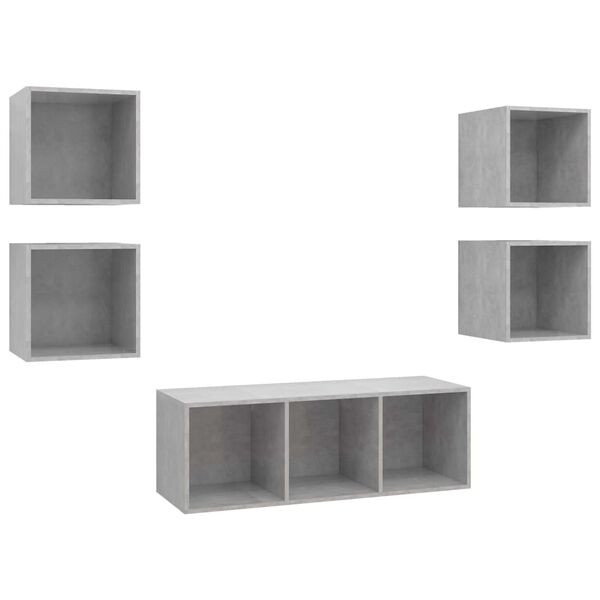 vidaXL Set de muebles de salón 5 pzas madera ingeniería gris hormigón
