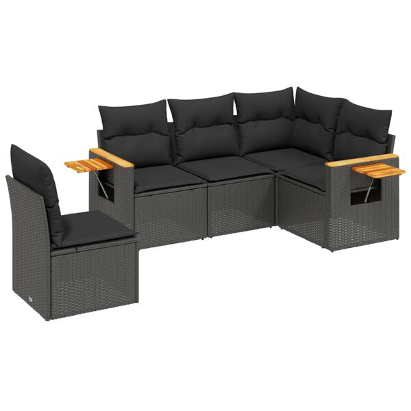 vidaXL Set de muebles de jard&iacute;n 5 pzas y cojines rat&aacute;n sint&eacute;tico negro