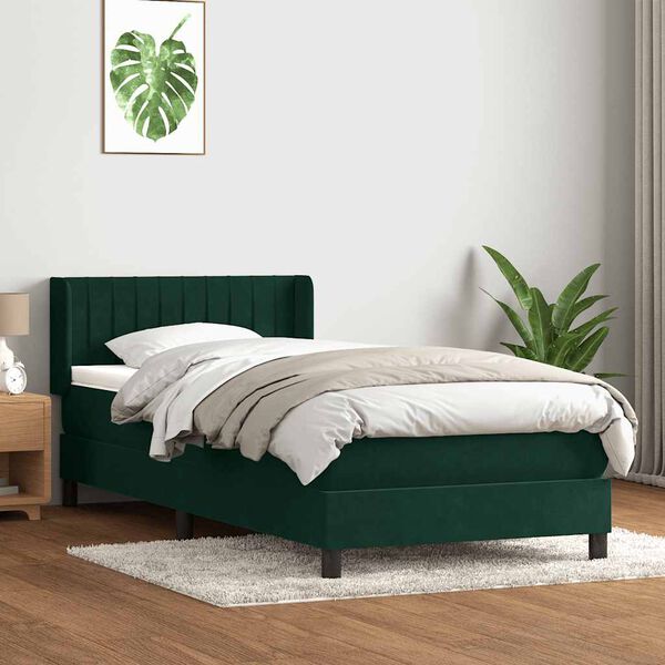 vidaXL Cama box spring con colch&oacute;n terciopelo verde oscuro 90x210 cm