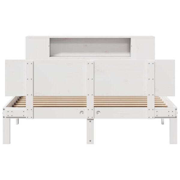 vidaXL Cama con estanter&iacute;a sin colch&oacute;n madera maciza blanca 135x190 cm