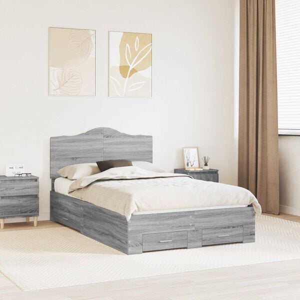 vidaXL Estructura de cama con cabecera Gris Sonoma 135 x 190 cm
