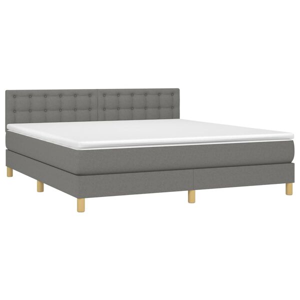vidaXL Cama box spring con colch&oacute;n y LED tela gris oscuro 180x200 cm