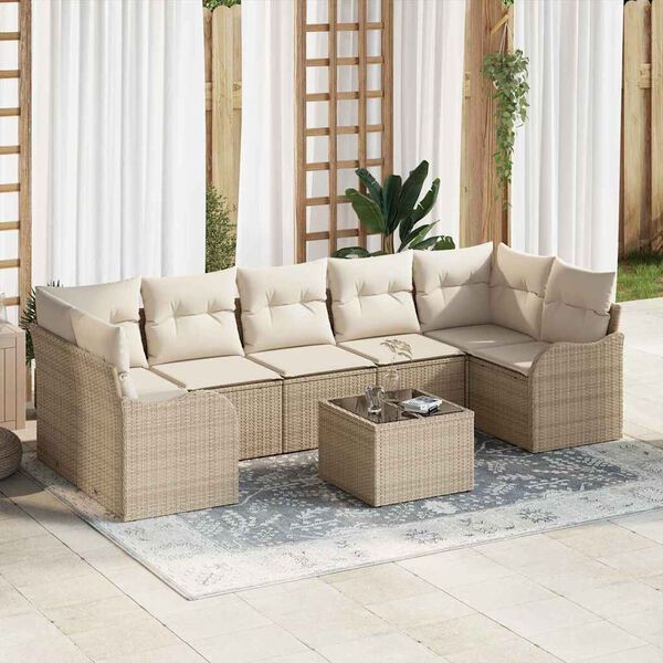 vidaXL Conjunto de sof&aacute; de jard&iacute;n con coj&iacute;n Manual 8 pcs Beige y Crema