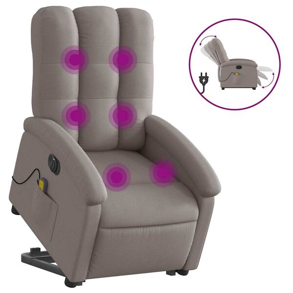 vidaXL Sill&oacute;n de masaje el&eacute;ctrico reclinable elevable tela taup&eacute;