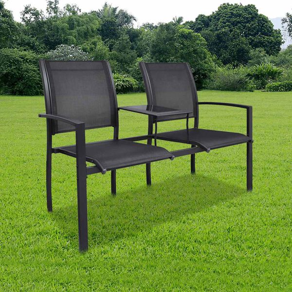 vidaXL Banco de jardín 2 personas acero y textileno negro 131 cm