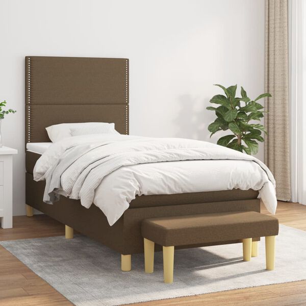 vidaXL Cama box spring con colch&oacute;n tela marr&oacute;n oscuro 90x190 cm