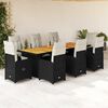 vidaXL Set de mesa y sillas de jardín y cojines 11 pzas ratán PE negro