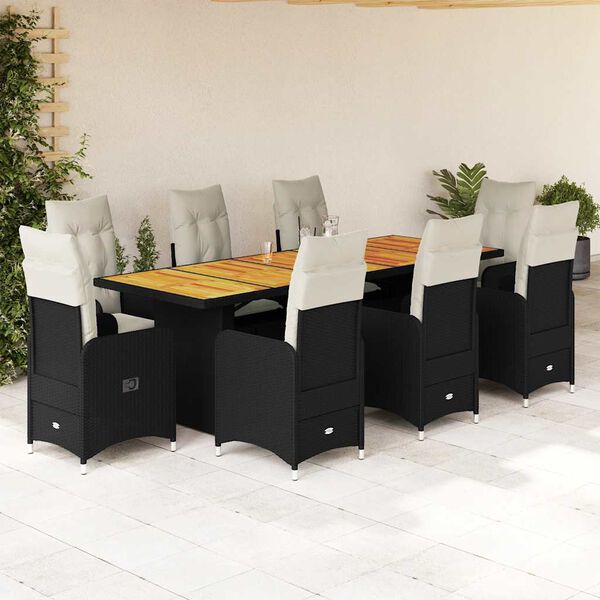 vidaXL Set de mesa y sillas de jardín y cojines 11 pzas ratán PE negro