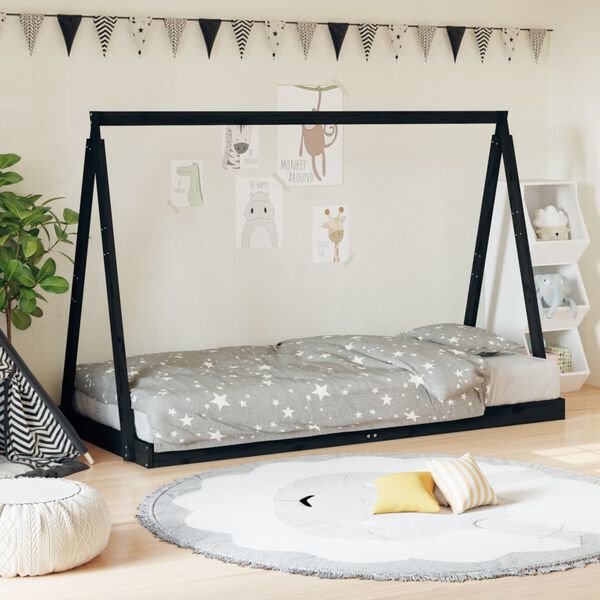 vidaXL Estructura de cama para ni&ntilde;os madera de pino negro 90x190 cm