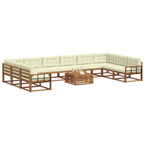 vidaXL Conjunto de sof&aacute;s de exterior con coj&iacute;n 11 pcs Natural y Crema