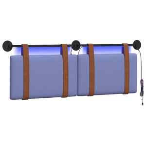 vidaXL Cabecero colgante Con luz LED Azul jeans PU antiguo