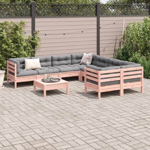 vidaXL Set de sof&aacute;s jard&iacute;n 9 pzas con cojines madera de abeto Douglas