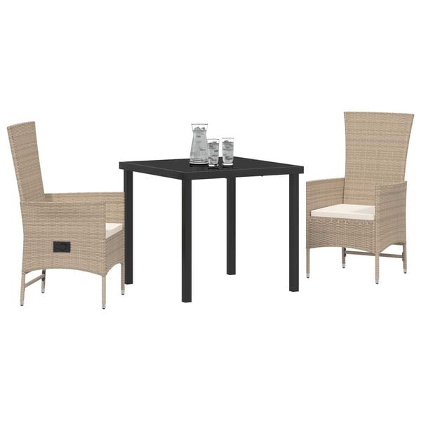 vidaXL Conjunto de Comedor de Jard&iacute;n 3 pcs Beige rat&aacute;n sint&eacute;tico
