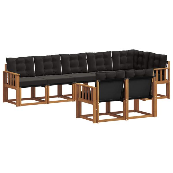 vidaXL Conjunto de sof&aacute;s de exterior con coj&iacute;n 8 pcs Natural y negro