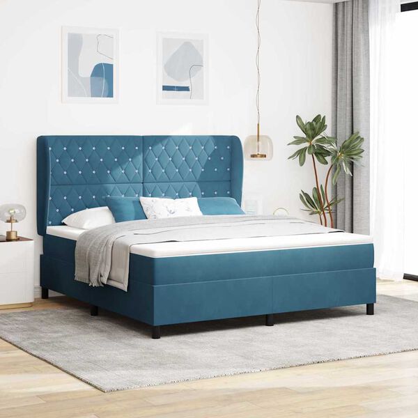vidaXL Cama tipo Box Spring Azul Oscuro 200 x 180 cm Terciopelo