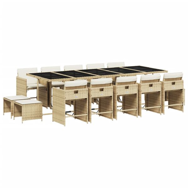 vidaXL Set comedor de jard&iacute;n con cojines 15 pzas rat&aacute;n sint&eacute;tico beige