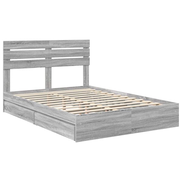 vidaXL Cama con almacenamiento con cabecera Gris Sonoma 150 x 200 cm