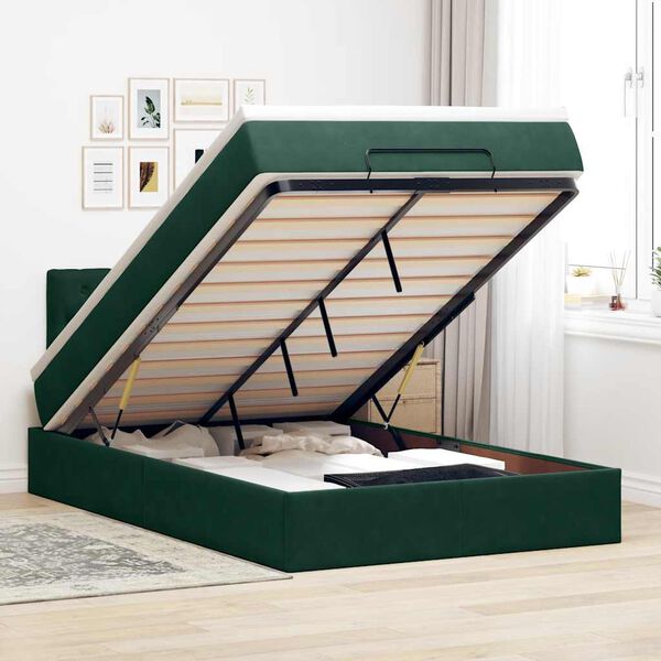 vidaXL Estructura cama otomana colch&oacute;n terciopelo verde oscuro