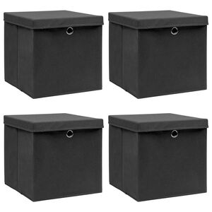 vidaXL Cajas de almacenaje con tapas 4 uds tela negro 32x32x32 cm