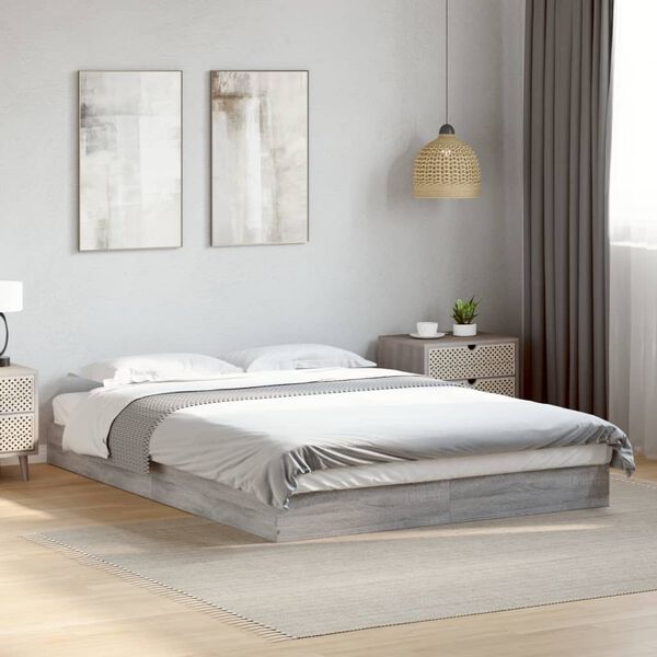 vidaXL Estructura de cama madera de ingenier&iacute;a gris Sonoma 135x190 cm