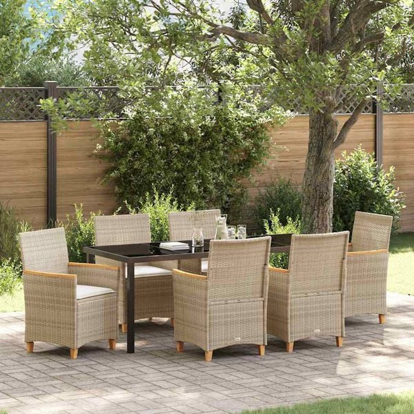 vidaXL Conjunto de Comedor de Jard&iacute;n 7 pcs Beige rat&aacute;n sint&eacute;tico