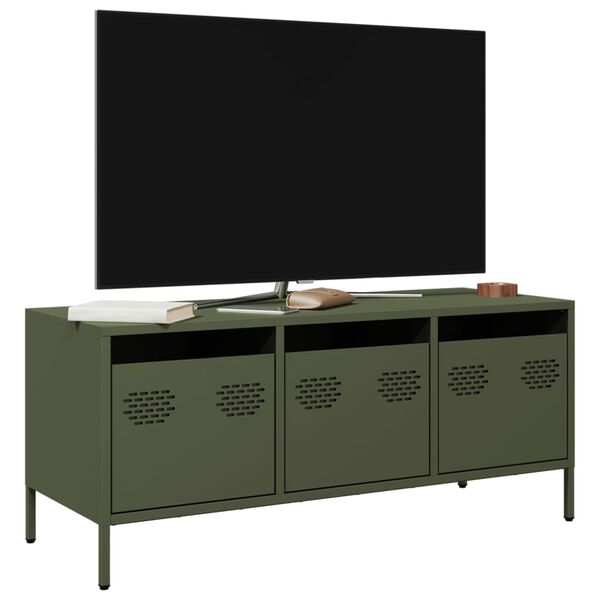 vidaXL Mueble TV acero laminado en fr&iacute;o verde oliva 101,5x39x43,5 cm