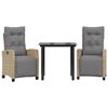 vidaXL Set comedor de jard&iacute;n 3 pzas con cojines rat&aacute;n sint&eacute;tico beige