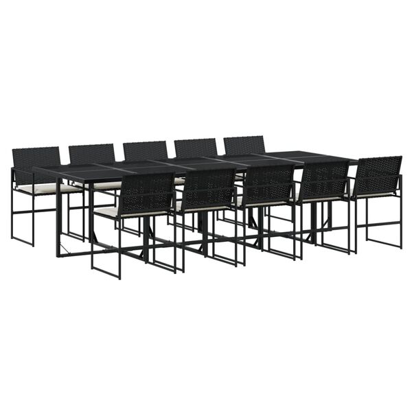 vidaXL Set de comedor jard&iacute;n 11 pzas con cojines rat&aacute;n sint&eacute;tico negro